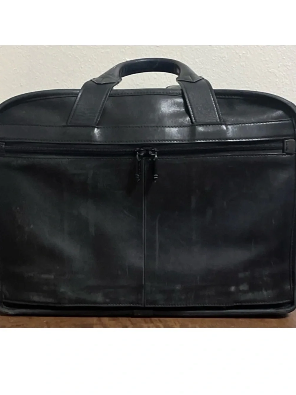 TUMI Alpha Leather Expandable Organizer Laptop Bag Solid Black 96141DH